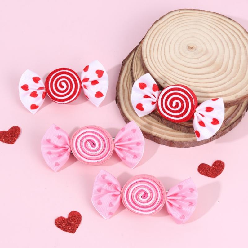 1Pair Valentine'S Day Children'S Sweet Lollipop Hair Clip Red Butterfly Bow Hair Accessory Cute Headwear Hairpin Gifts