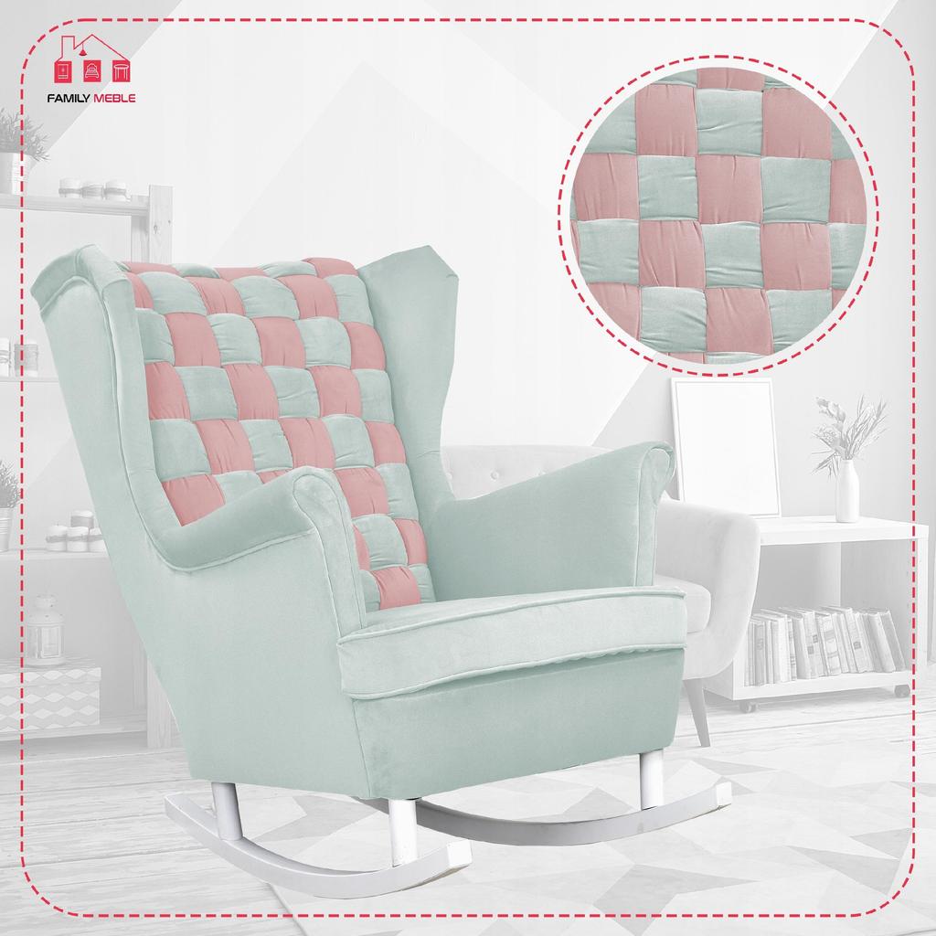 Rocking Chair Carol Duo Family Furniture Pink Blue Checkerboard Velvet