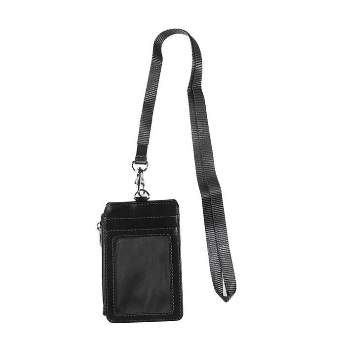 Vertical Leather Card Holder Wallet Multi-Pocket Neck Lanyard ID Badge Holder with Zip Pocket Card Slots for Work School Cruise Hotel