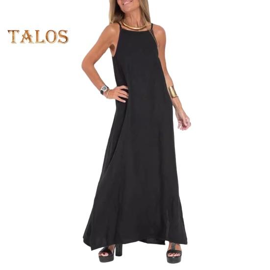 

Летнее хлопковое льняное платье макси для женщин на тонких бретельках без рукавов длинное платье повседневный струящийся раздельный пляжный сарафан S