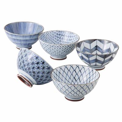 Saikai Pottery Arita Porcelain Seishu Rice Bowls, Antique-Dyed Blue Design, Set of 5