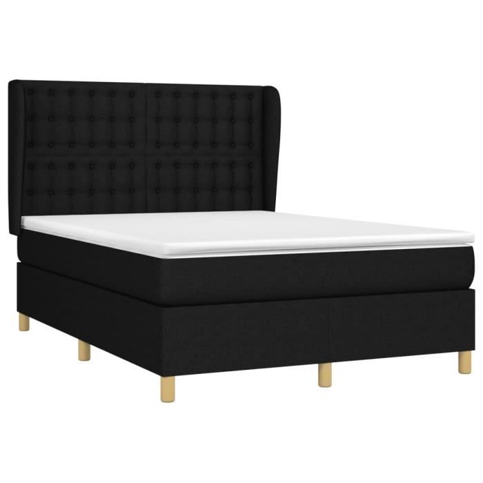 VidaXL Lit à sommier tapissier avec matelas Noir 140x190 cm Tissu - Modèle 3128839