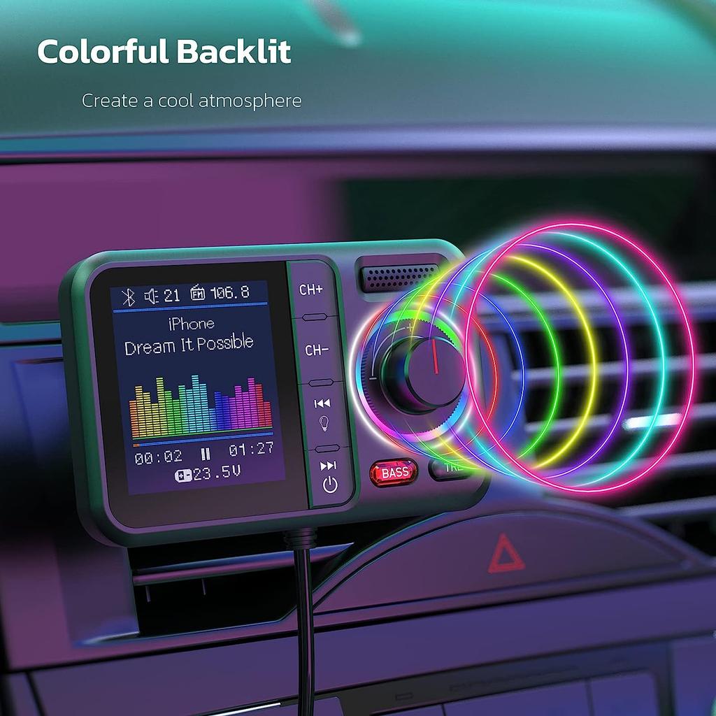 Multifunctional Fast Charging Car AUX Adapter MP3 Music Player Wireless FM Transmitter with Big Color Screen 2.4A QC3.0 Dual USB