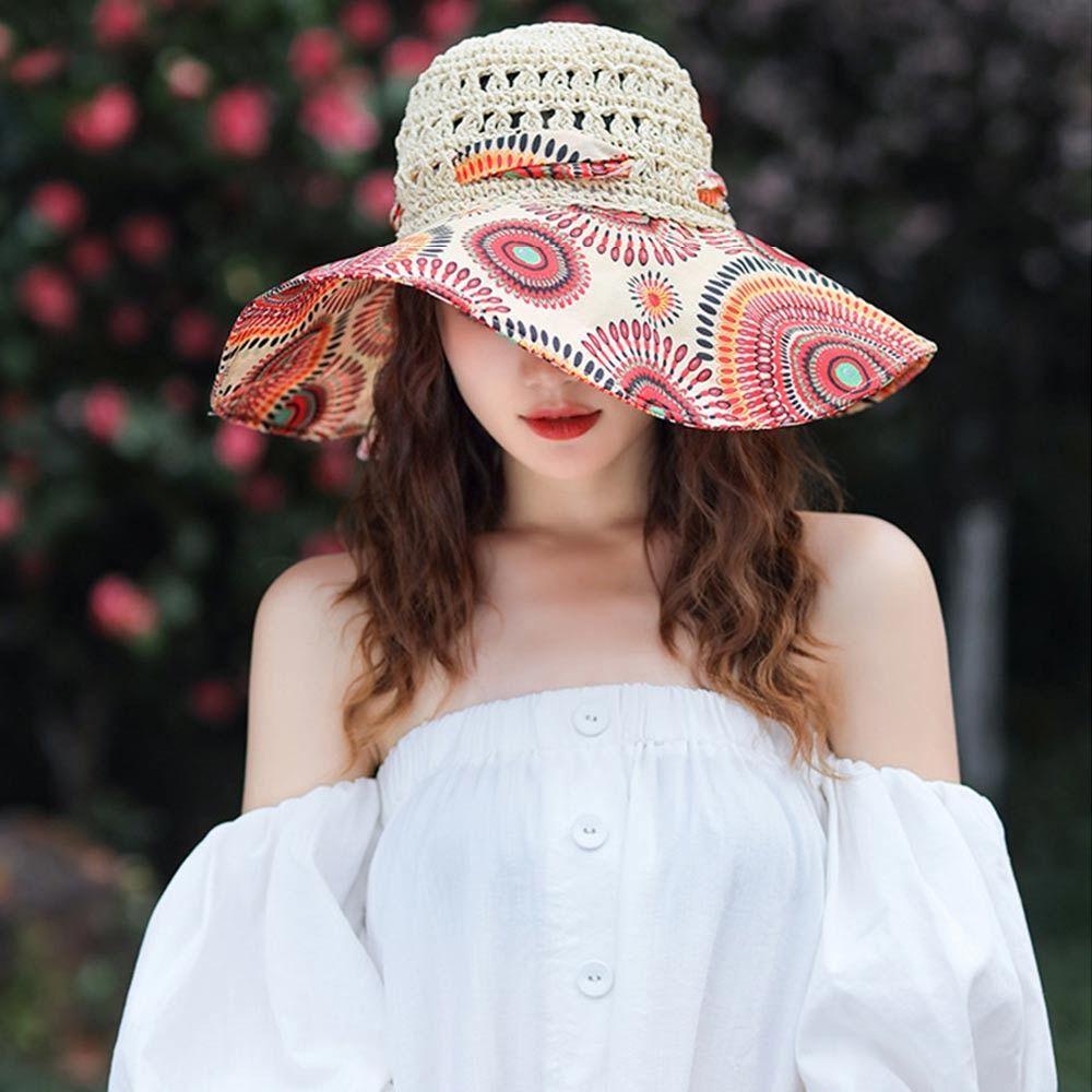 Wide Brim Bucket Hats Folding Straw Hat Fashion Beach Hat  Women