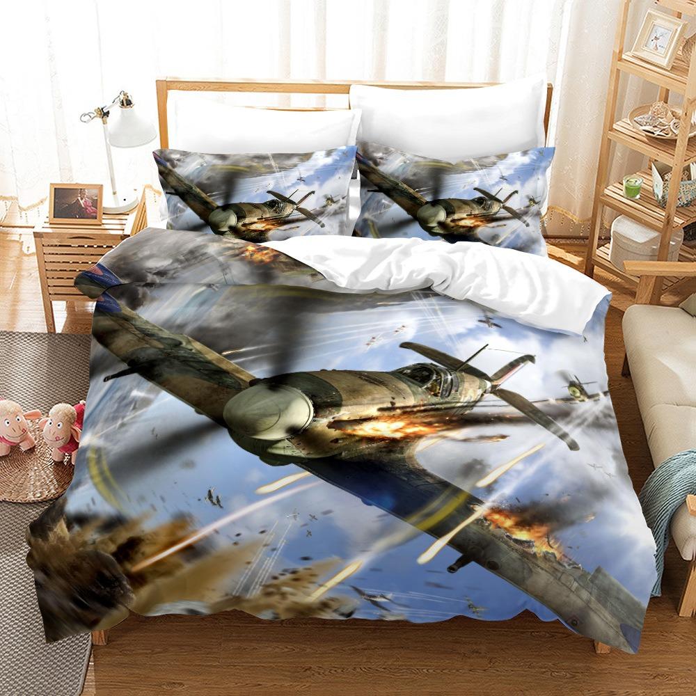 3D Aircraft Bedding Set, Aerospace Down Duvet Cover, 2/3 Pieces, Boys Room Quilt Cover, King Queen Size, Soft and Quick Drying Bed Cover