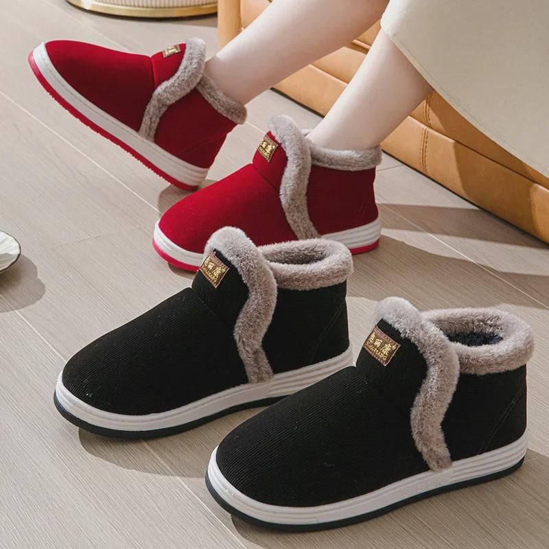 2024 Men's Non-Slip Warm Cotton Slippers with Heels, Plus Velvet, Thick Soles for Outdoor and Cold-Proof Wear