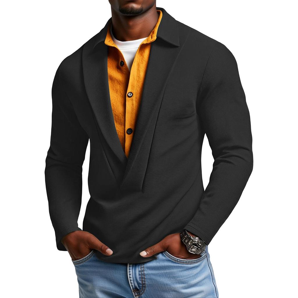 Men's  Leisure  Fashion  Flip  Collar  Button  Long  Sleeves  Upper  Garment