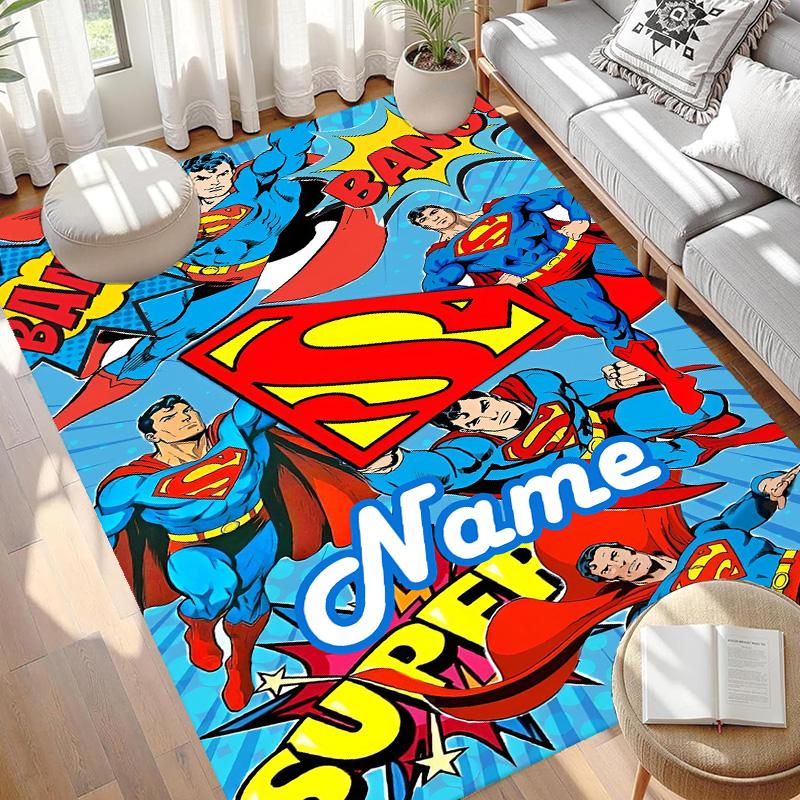 Custom Name Personalized Superman Print Carpet, Versatile Home Decor Rug, for Playroom, Apartment, Balcony, Entryway, Hallway Gift