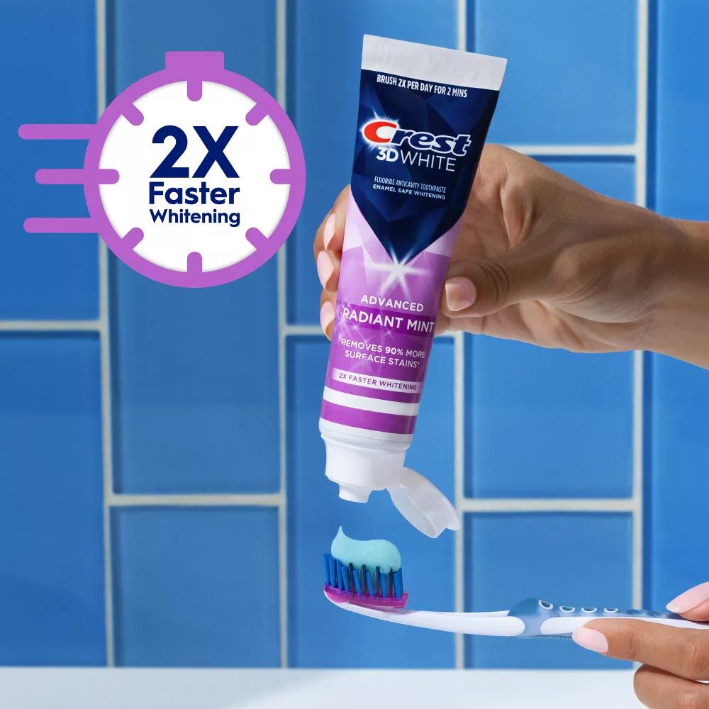 Dentifrice, Crest 3D White, Menthe Radieuse, Effet Blanchiment Dentaire Intensif, 93g