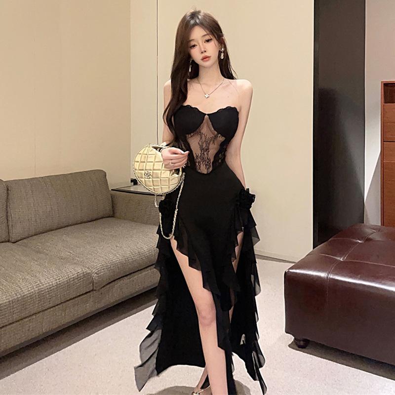 

Женское облегающее платье Spice Girl Lace Splicing Perspective Split L