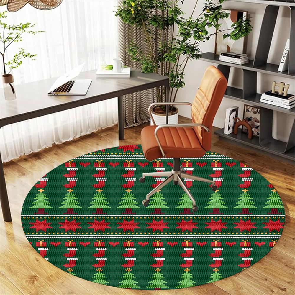 1pc Christmas tree Round Chair mat Area Rug - Non-Slip, Floor Mat for Office, Bedroom, and Indoor Decor -1002152