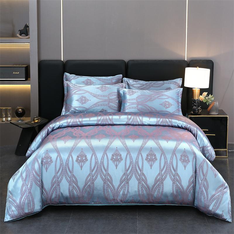 WASART Summer Satin Rayon Jacquard Duvet Cover Set 4pc Elegant Floral Luxury Bedding for Couple King Size 220x240 Cooling Fabric