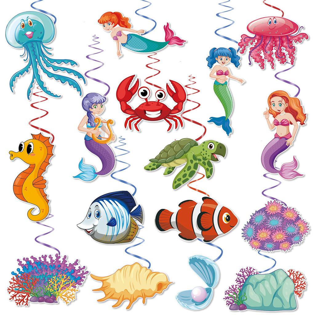 Theme Mermaid Venue Decor With Crab Seahorse Paper Spiral Hangings Parties For
