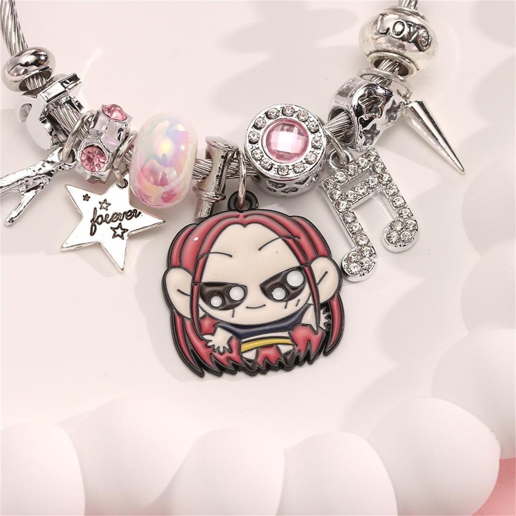 Cartoon Diamond Bracelet, Anime-themed Pendant Open Stainless Steel Bracelet