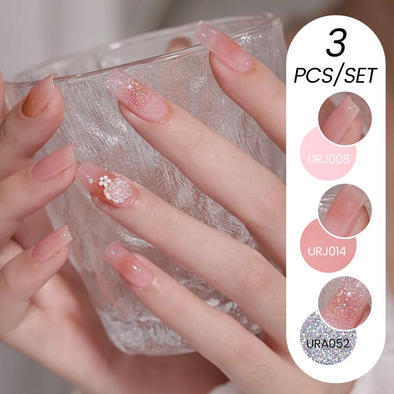 Nail Art Buz Şeffaf 3 Adet Tırnak Cilası Tutkalı Seti, Popüler Nude Beyazlatıcı Toz Şeffaf Tırnak Cilası Tutkalı