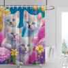 Adorable Cat & Flower Shower Curtain Washable Dirt-Resistant Shower Head Waterproof Polyester Bath Curtain For Home Decor