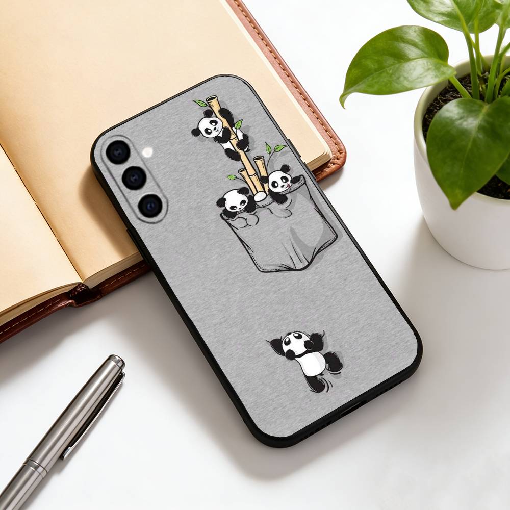 panda Phone Case Black Silicone Soft For Samsung Galaxy A73,A72,A71,A70,A53,A52,A51