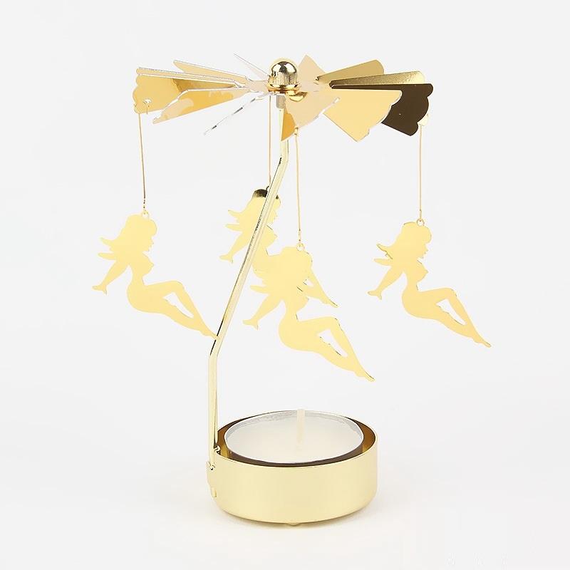 Gol2026 Christmas Tree Snowman Santa Birthday Angel Fairy Spinning Rotating Carousel Candle Holder Tealight Drop Shipping
