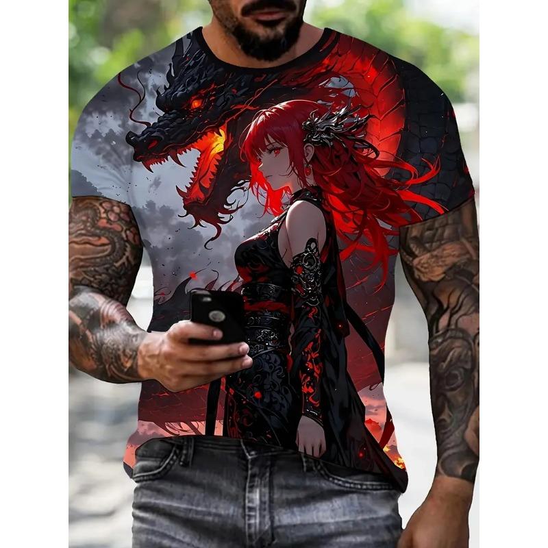 2026New Men's Cool Tattoo Girl Graphic T-Shirts Street Trend 3D Print Personality
