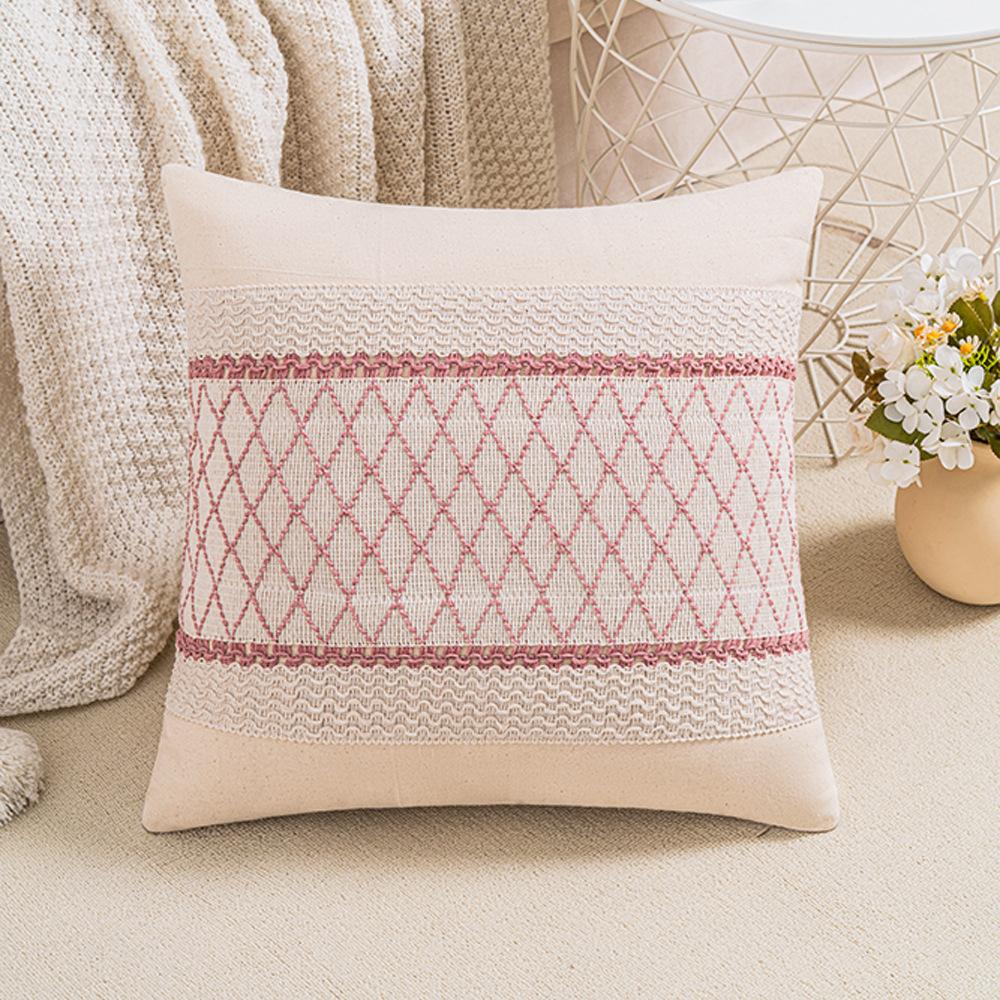 Cotton Thread Splicing Pillow American Pastoral Style Living Room Sofa Pillow Woven Cushion Retro Imitation Cotton Linen Pillow Case
