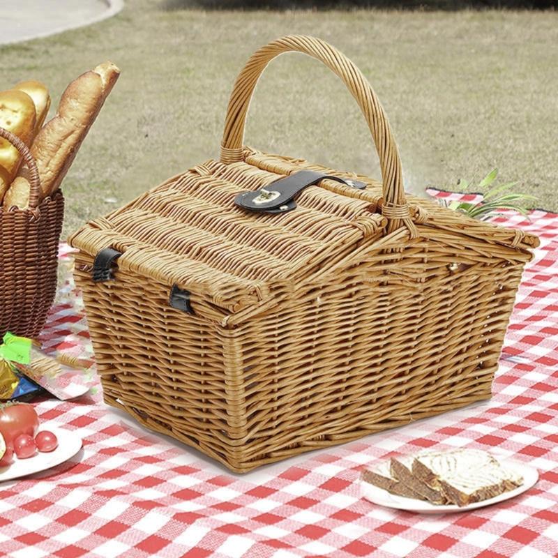 Handmade Wicker Picnics Basket Large Capacity Camping Basket Food Basket for Outdoor Gatherings