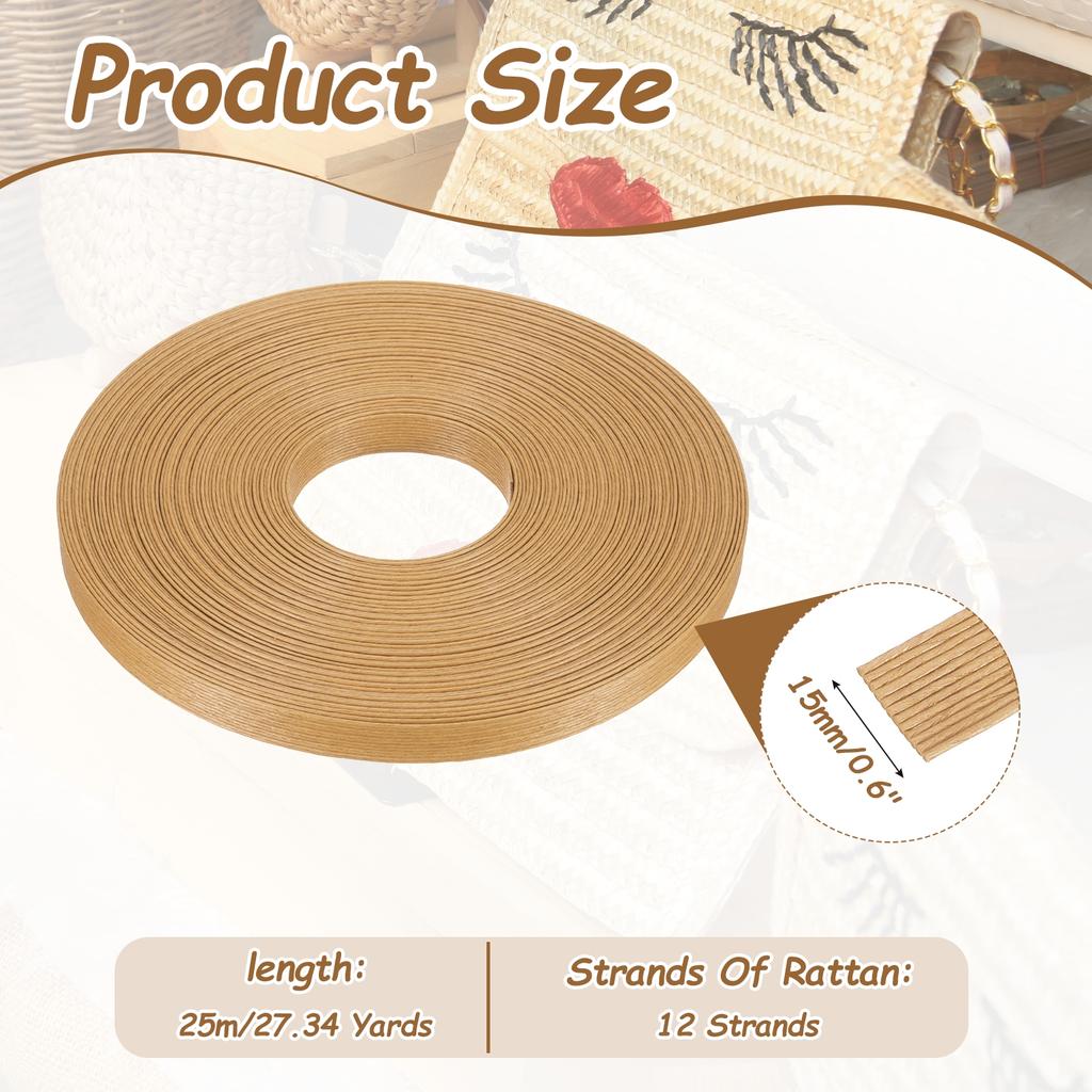 27.3 Yards X 0.6" Paper Rattan Weaving Cane 12-Ply Paper Rattan Weave Basket Weaving Supplies for DIY Home Kitchen Basket Crafts
