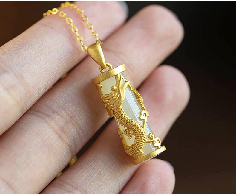 Longteng Four Seas Necklace Ancient Gold Dragon Pattern Pendant Necklace Female Retro Engraved Metal Chain Clavicle Chain Advanced Sense