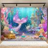 Underwater Ocean Mermaid Tail Theme Party Decoration Background Mermaid Coral Castle Birthday Decoration Photography Background