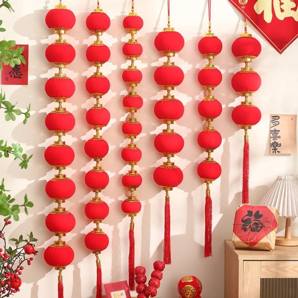 Printed Pattern Chinese Lantern Pendant Flocked Fabric Circular Window Lantern Chinese New Year