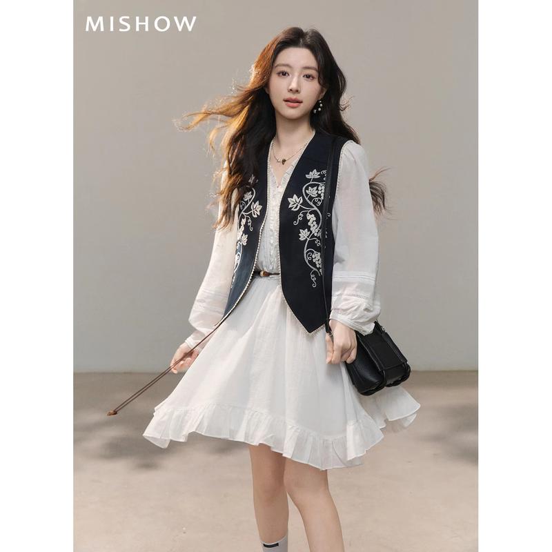 Embroidered Vest & Dress Two-Piece Set L