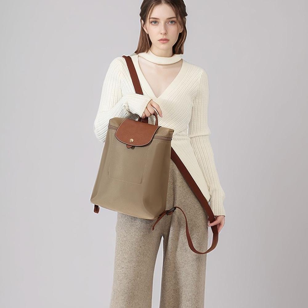 2025 Classic Women's Genuine Leather & Nylon Foldable Lightweight Backpack