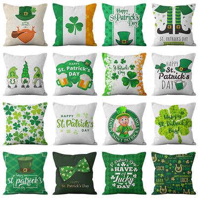 Funda de Cojín para el Hogar St. Funda de Almohada Día de San Patricio Trébol de Cuatro Hojas Cuadros Funda de Cojín para Sofá