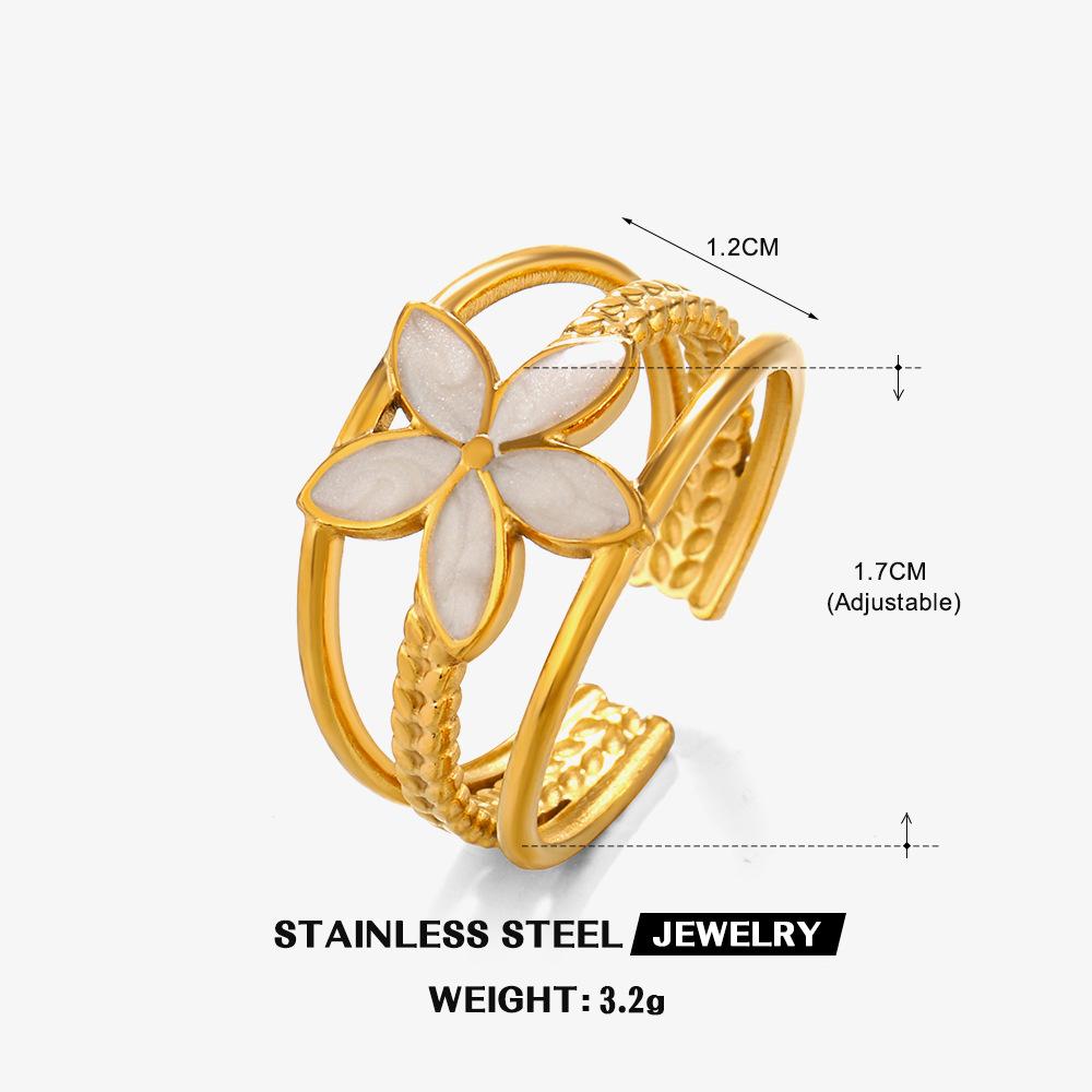 Stainless Steel Vintage Metal Flower Rings for Women Open Enamel Rings Adjustable Drip Oil Flower Multilayer Zircon 2024 New