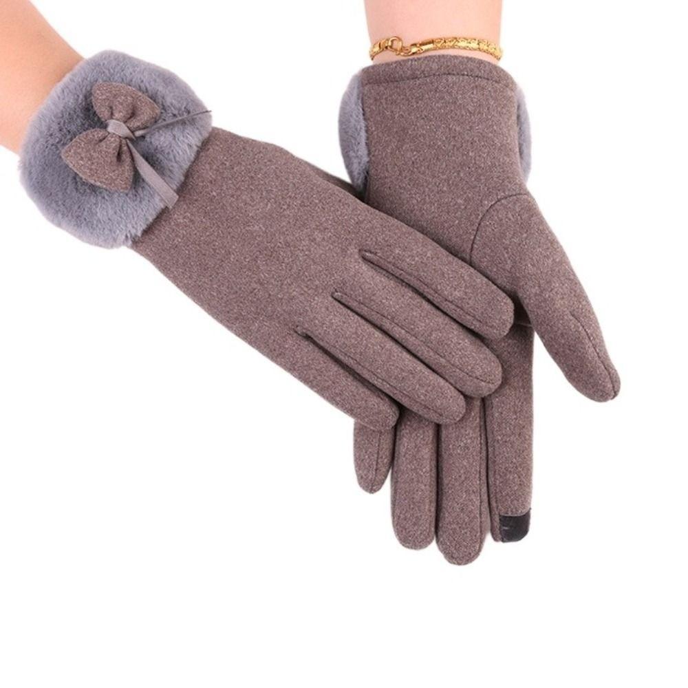 Soft Women Anti-cold Gloves Bow Windproof Finger Mittens All-Match Thickened Suede Gloves  Skiing