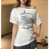 Pure desire style design slanted shoulders irregular short-sleeved T-shirt women's summer American retro hottie slim-fitting slim top
