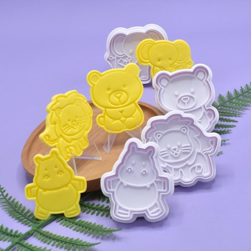 4 Pcs/Set Animal Plastic Biscuit Mold Diy Kitchen Cake Decorating Tools Cookie Cutter Stamp Fondant Embosser Die