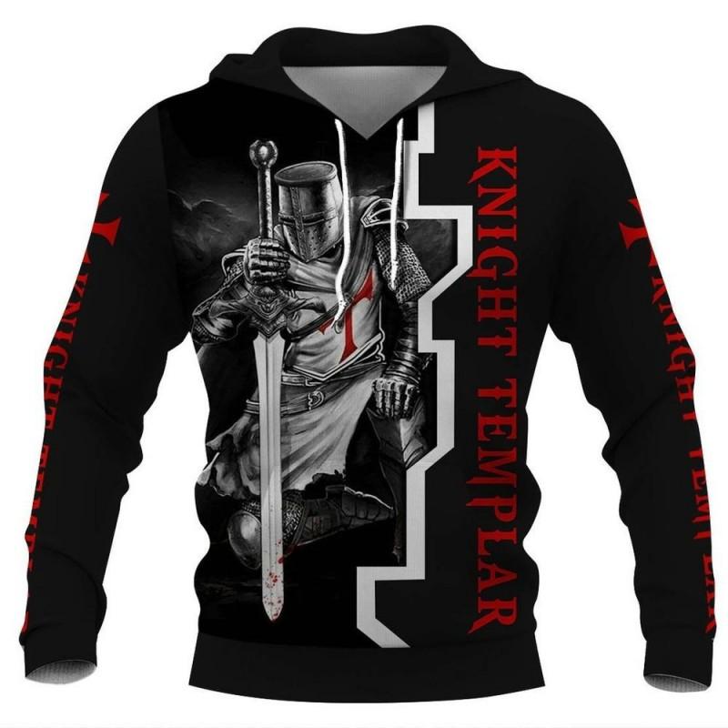 Mens Hooded Sweatshirt With 3D Digital Knight Print Loose Fit Hip Hop Style Fall