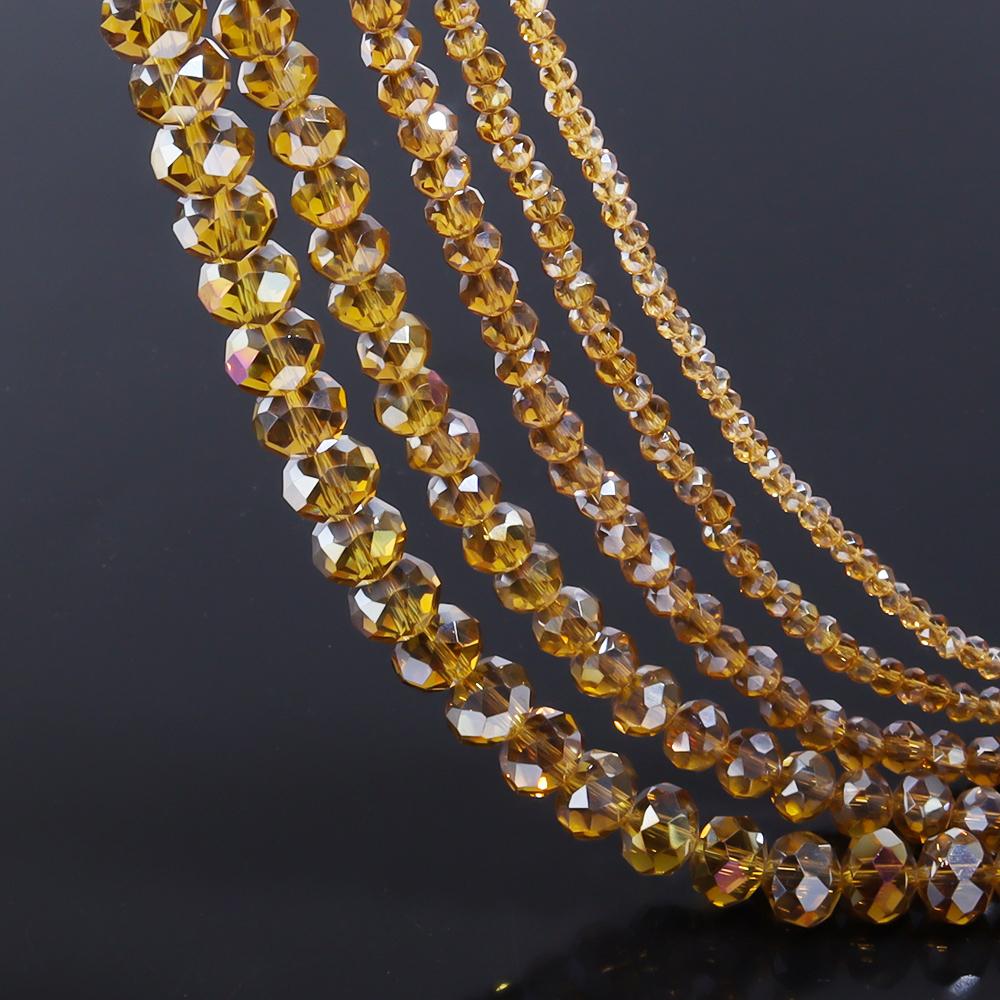 3/4/6/8/10mm Faceted Crystal Beads Gold Brown AB Glass Loose Beads For DIY Jewelry Making Handmade Bracelet Necklace Accessories