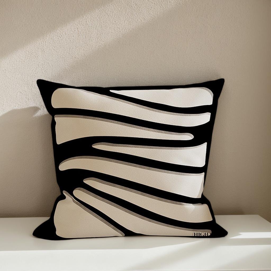 

Минималистичная черно-белая наволочка с линейным рисунком, декоративный принт, стиль «маленький аромат», высококлассная подушка для гостиной, подушка для спины у эркерного окна 45 * 45cm pillow cover