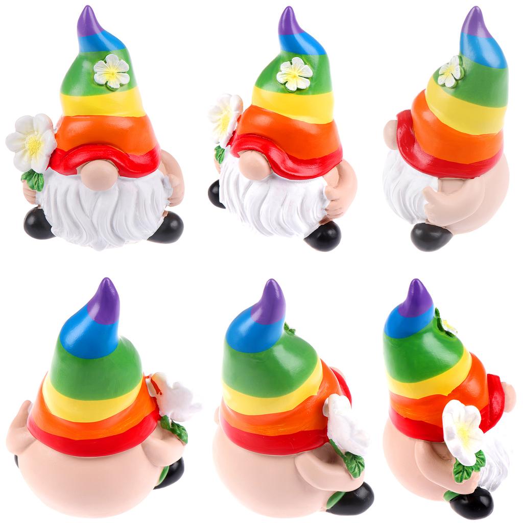 Bahçe Gökkuşağı Cücesi Reçine Heykeli, Yüzsüz Bebek Figürleri Minyatür Ev Dekoras