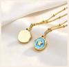 Colorful Enamel Round Pendant Necklace, Star Cross Heart Moon Choker, Stainless Steel Tarnish Resistant Clavicle Jewelry