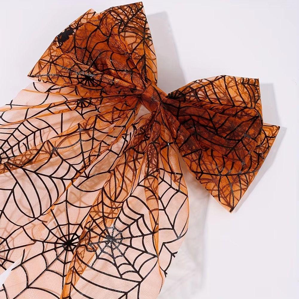 Dark Style Halloween Hair Clip Orange Bow Spring Clip Vintage Hair Accessories  Festival Occasion