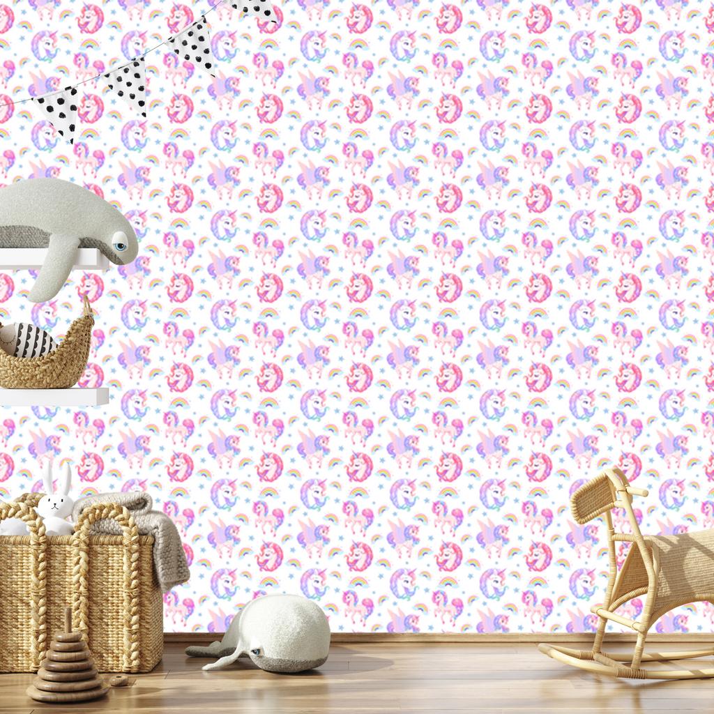 Unicorns Wallpaper White and Powder Pink for Living Room and Bedroom 50x1000