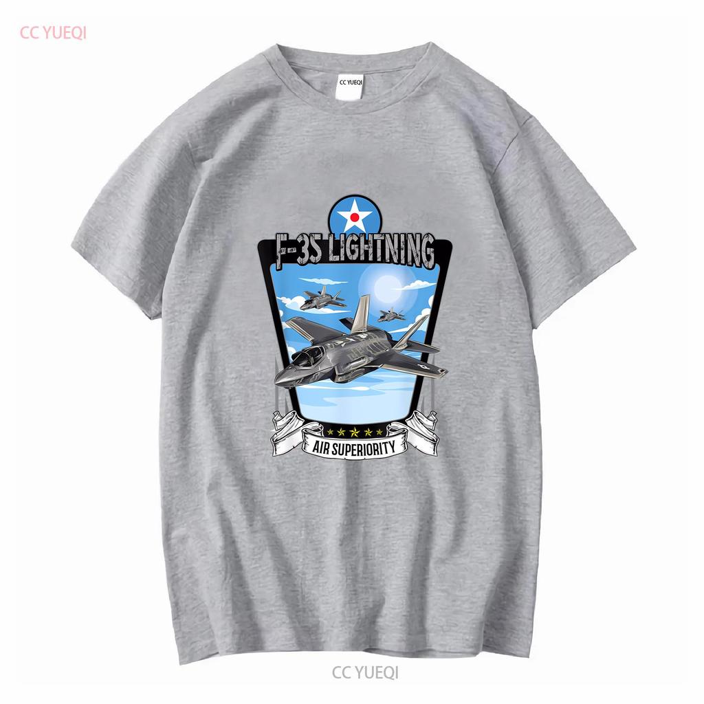 American Aircraft Stealth Fighter F35 lightning T Shirt long or short sleeves vintage Washed Versatile Casual streetwear Unisex