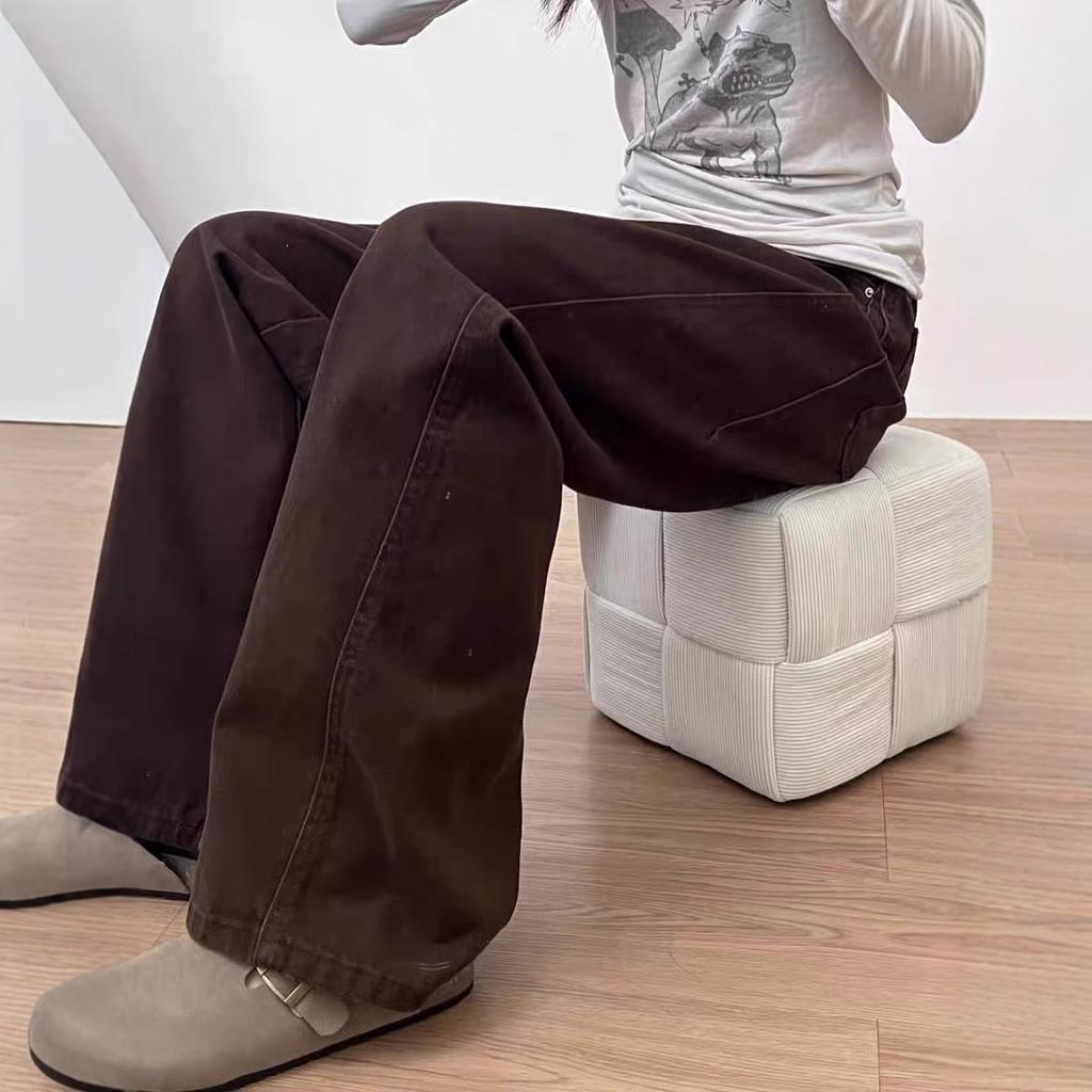 Scimitar Jeans für Damen im Herbst und Winter Hohe Taille Schlankmachend Hängend Locker und Vielseitig Weitbeinige Bodenlange Hosen