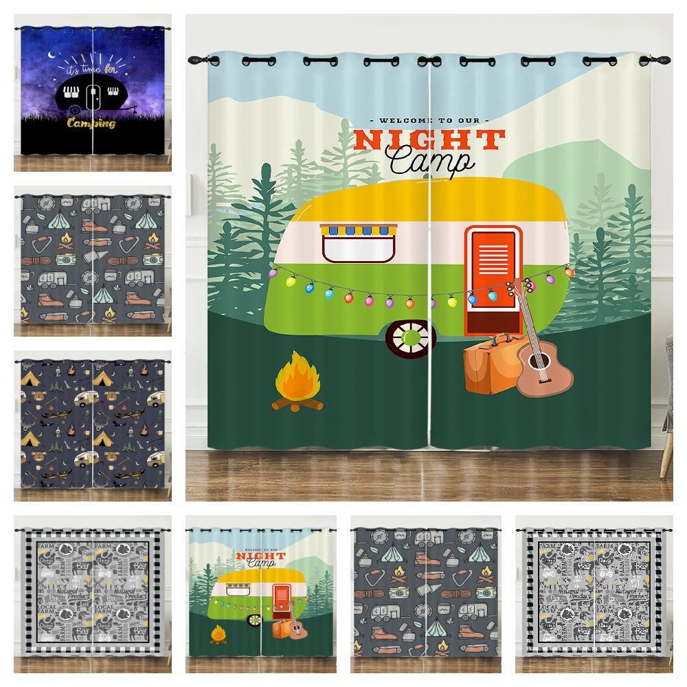 Curtain Travel RV Illustration 3D Digital Printing Blackout Curtain Punching