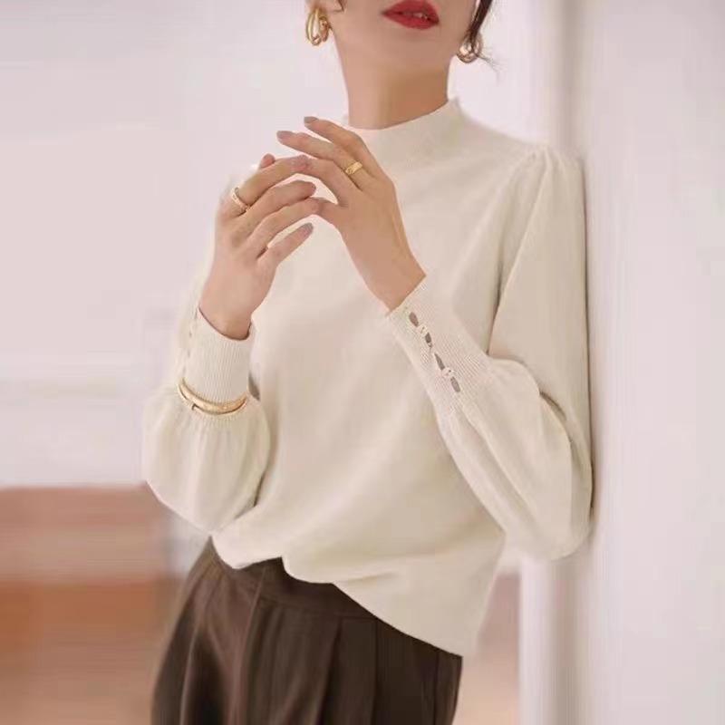 Autumn and Winter New Semi-turtleneck Knitted Sweater Women's Loose Outer Sweater Women's Bottoming Knitted Sweater Long Sleeves