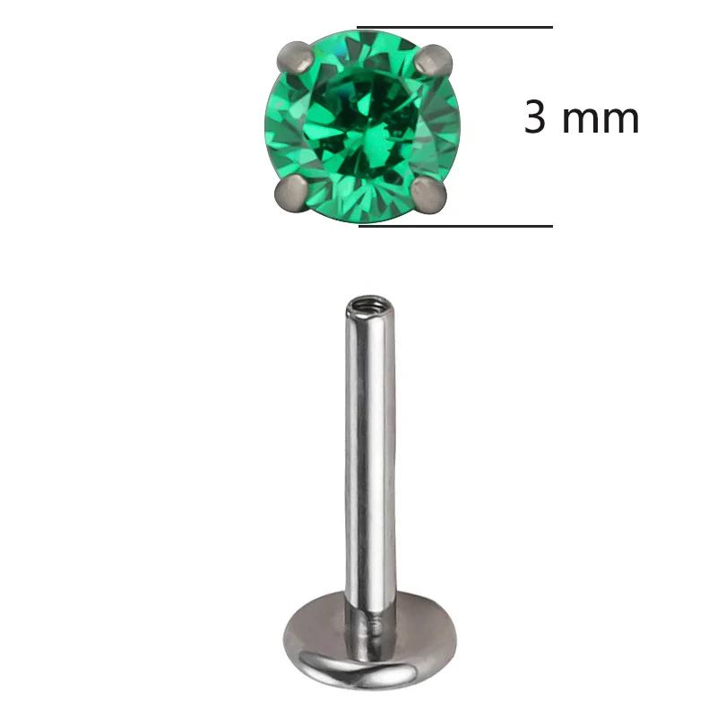 ASTM F136 Titanium PIERC Ear Lip Studs with circular CZ Top Labret Nose Stud Threaded Earrings Multi size Body Piercing Jewelry