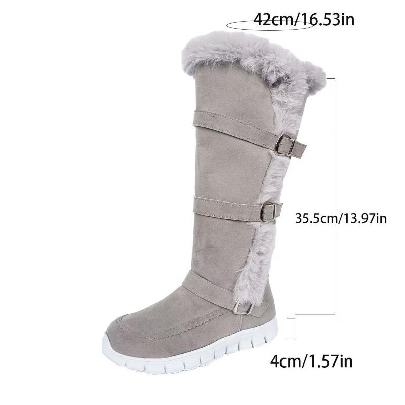 Soft-soled Non-knee Cotton Shoes Winter New Round Toe Metal Belt Buckle Plush Thickened Non-slip Flat Boots