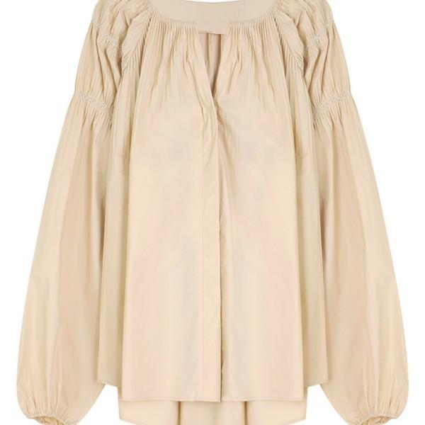 Korean chic retro foreign style small v-neck lantern sleeve loose shirt women's design sense niche top